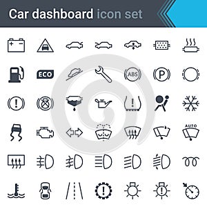 Car dashboard interface and indicators icon set - service maintenance vector symbols