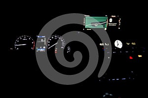 Car dashboard modern automobile control illuminated panel. Car instrument control panel