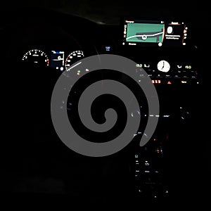 Car dashboard modern automobile control illuminated panel. Car instrument control panel