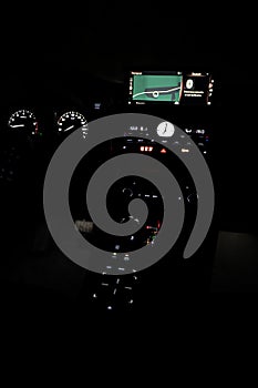 Car dashboard modern automobile control illuminated panel. Car instrument control panel