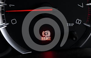 Car dashboard show status light icon BRAKE and steering wheel