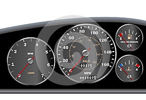 Car dashboard speedometer for motor or sportscar