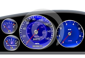 Car dashboard speedometer for motor or sportscar
