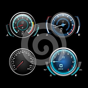 Car dashboard speedometer, tachometer and fuel gauges