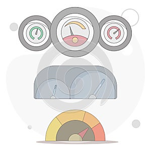 car dashboard, speedometer, tachometer vector flat illustration