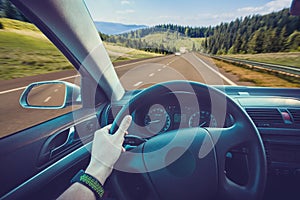 Car dashboard and steering wheel inside of car