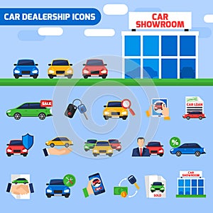 Car Dealership Flat Icons Composition Banner