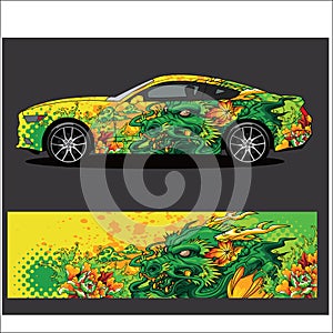 Car decal vector, Dragon tattoos style abstract