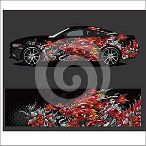 Car decal vector, Dragon tattoos style abstract photo