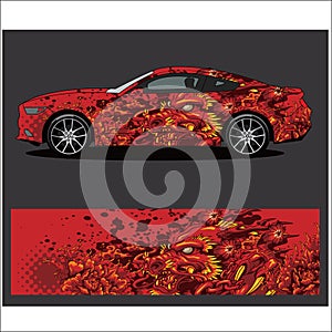 Car decal vector, Dragon tattoos style abstract photo