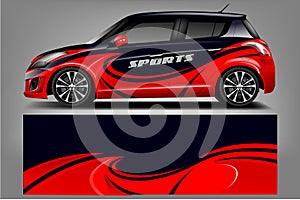 Car decal wrap design . Graphic abstract stripe racing background kit designs for vehicle, race car, rally, adventure and li photo