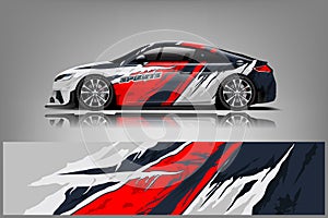 Car decal wrap design vector. Graphic abstract stripe racing background kit designs for adventure and li photo