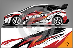 Car decal wrap design vector. Graphic abstract stripe racing background kit designs for vehicle, race car, rally, adventure and li