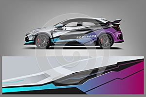 Car decal wrap design vector. Graphic abstract stripe racing background kit designs for vehicle, race car, rally, adventure and li