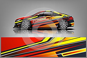 Car decal wrap design vector. Graphic abstract stripe racing background kit designs for vehicle, race car, rally, adventure and li