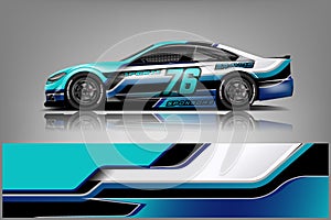 Car decal wrap design vector. Graphic abstract stripe racing background kit designs for vehicle, race car, rally, adventure and li photo