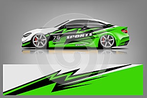 Sport Car decal wrap design vector. Graphic abstract stripe racing background kit designs for vehicle photo