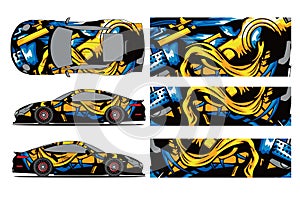 Car decal wrap design vector. Graphic abstract stripe racing background kit designs for wrap vehicle, race car, rally,