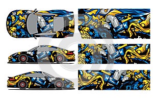 Car decal wrap design vector. Graphic abstract stripe racing background kit designs for wrap vehicle, race car, rally,