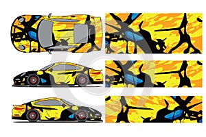 Car decal wrap design vector. Graphic abstract stripe racing background kit designs for wrap vehicle, race car, rally,