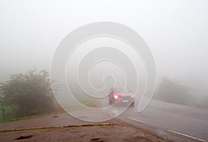 The car in dense fog
