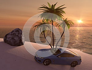 Car on a desert island