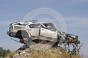 Car destroyed in a road accident