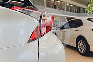 Car detail. New led taillight by night. The rear lights of the car, in hybrid sports car. Developed Car's rear brake