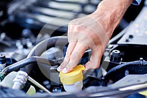 Car detailing series : Cleaning car engine. Close-up engine