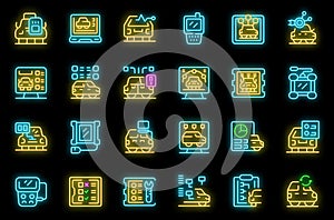 Car diagnostic scanner icons set vector neon