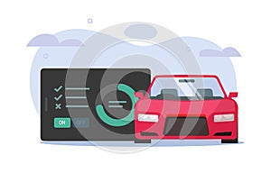 Car diagnostic scanner inspection vector or vehicle obd performance reader tool review graphic flat illustration, obd2 computer