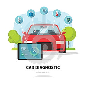 Car diagnostic service, collision insurance service concept or car parts service shop store symbol.