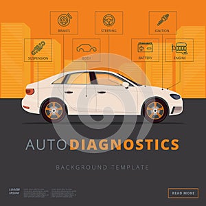 Car diagnostics background template. Auto inspection or garage