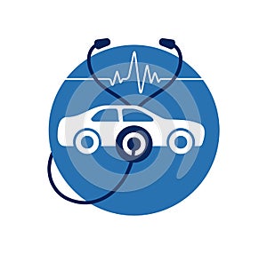 Car diagnostics icon - cardiogram and stethoscope