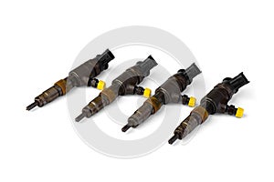 Car diesel injectors isolated on white background.