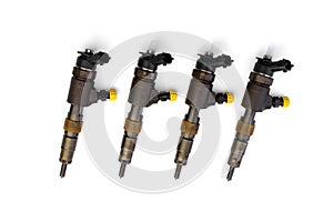 Car diesel injectors isolated on white background.