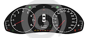 Car digital dashboard speedometer display fuel panel. Car cluster dashboard panel vector design template