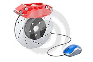 Car disc brake with computer mouse. 3D rendering