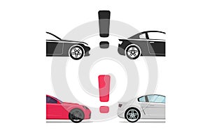 Car distance alert warn indication assist notice icon or auto vehicle alarm caution detector and front safety radar scanner