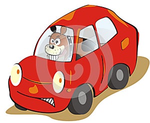 Car and dog, humorous vector illustration