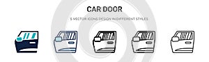 Car door icon in filled, thin line, outline and stroke style. Vector illustration of two colored and black car door vector icons