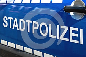Car door lettering with Stadtpolizei -engl. city police