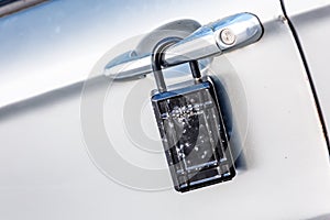 car door with padlock icon for theft protection, security, protection