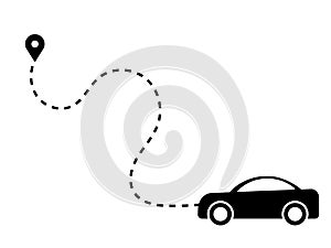 Car Dotted Path Line Driving Towards Destination Journey. Black Illustration Isolated on a White Background. EPS Vector