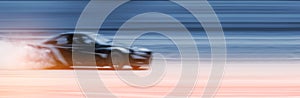 Car drifting, Sport car wheel drifting and smoking on blurred background. Motorsport concept