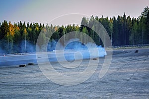 Car drifting. Sports car in the drifting competition