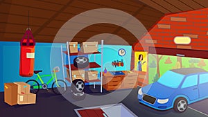 Car Drive in Garage Interior Storage Room for Auto