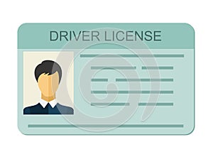 Car driver license identification with photo isolated on white background, driver license vehicle identity in flat style