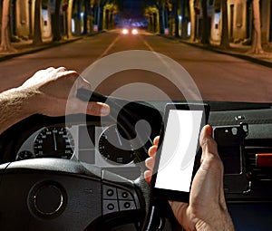 Car driver using cell phone inside a car