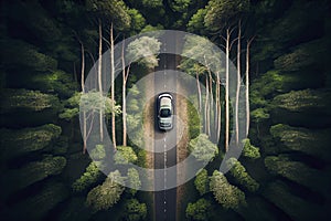 car driving on a curvy road on a mountain in a forrest
